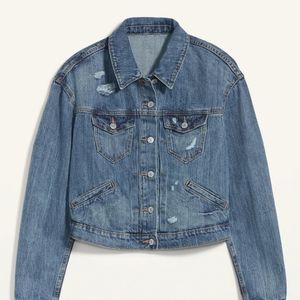 Cropped Distressed Jean Jacket